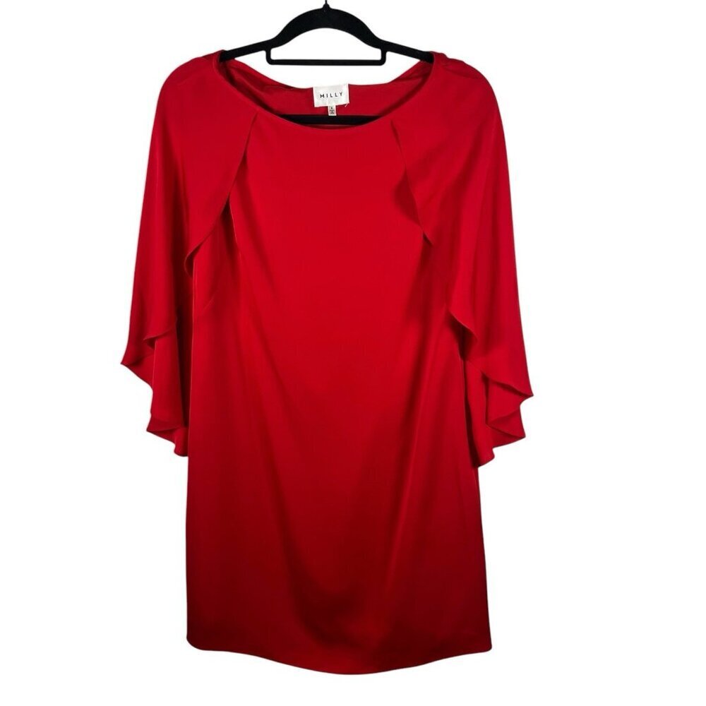 Milly Women Beetle Flutter Sleeve‎ V Neck Mini Dress Red Size 4 Designer Party
